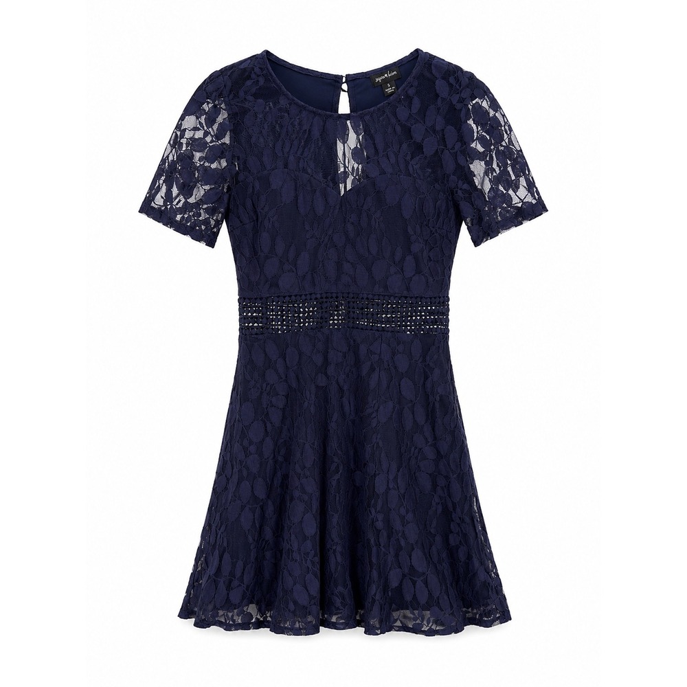 Sequin Hearts Navy Lace Fit & Flare Dress Juniors 5 Romantic Coquette